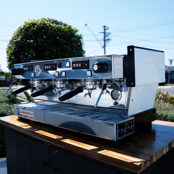 Immaculate La Marzocco Linea AV Gloss White with Chrono Shot Timers
