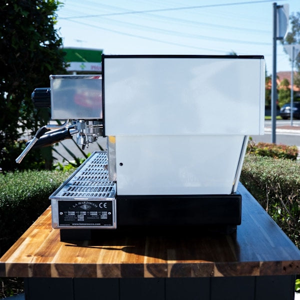 Immaculate La Marzocco Linea AV Gloss White with Chrono Shot Timers